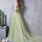 Green Tulle Lace Long Prom Dress Green Evening Dress SH317