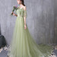 Green Tulle Lace Long Prom Dress Green Evening Dress SH317