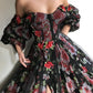 Off-The-Shoulder Beaded Decorate Floral Print Mesh Split-Side Prom Dress Long Evening Dress SH326