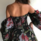 Off-The-Shoulder Beaded Decorate Floral Print Mesh Split-Side Prom Dress Long Evening Dress SH326