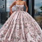 Princess Ball Gown Spaghetti Straps Beads Floral Print Prom Dresses Long Quinceanera Dress SH328