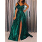 A-Line Evening Dresses Glittering Dress Formal Court Train Sleeveless One Shoulder Tulle with Slit  Prom Dress SH329