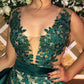 Green Straps Appliques Side-Slit Sleeveless A-Line Prom Dress SH330