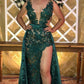 Green Straps Appliques Side-Slit Sleeveless A-Line Prom Dress SH330