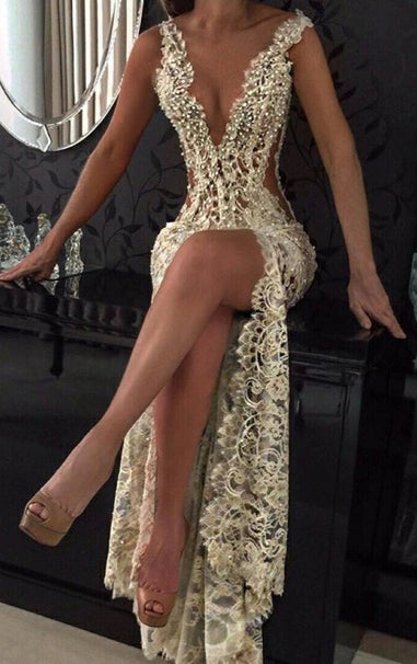 Lace Evening Dresses Long With Beading Mermaid Evening Wear Prom Dresses SH334