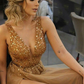 2023 A Line Brown Tulle Beaded Sweetheart Long Backless Prom Dress SH335