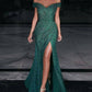Sequin Off-shoulder Solid Color Split Evening Gown SH338