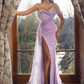 Off-the-Shoulder Lilac Prom Dress Long Split With Beads SH340