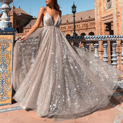 Sexy V-neck Sling DressProm Dress With Long Split SH341