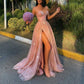 Sexy Bronzing Wrapped Chest Split Prom Dress Long Prom Dresses SH345
