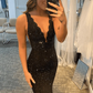 Black Mermaid Prom Dresses Open Back V Neck With Rhinestone SH346
