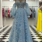 Sparkle Princess Bustier Puff Sleeve Lace Long Prom Gown SH370