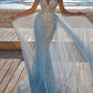 Spaghetti-Neck V-Neck Sequined Split-Joint Mesh Wedding Maxi Dress SH374