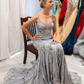 Mermaid V-Neck Silver Long Prom Dress with Open Back SH376