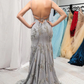 Mermaid V-Neck Silver Long Prom Dress with Open Back SH376