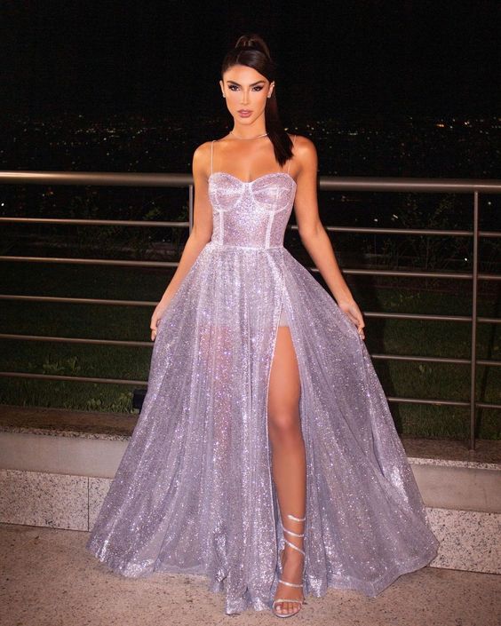 Sequin Straps Lilac Long Prom Dress SH377
