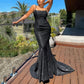 Mermaid Sleeveless Evening Party Sling Prom Dress Stretch Black Floor Length Gown SH419