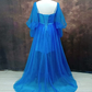 Embroidered Corset Puffy Sleeve Mesh Tulle Ball Gown Thigh Split Bridesmaid Dress SH433