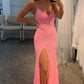 Sexy Pink Glitters Mermaid Long Party Dress SH439