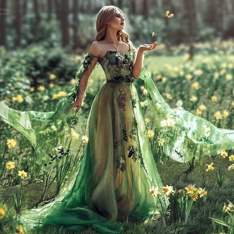 Emerald Green Dress Prom Dresses Floral Dress Women Evening Dresses Jungle Fairy Dress SH445