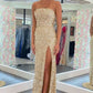 Gold Sequin Strapless Backless Mermaid Prom Dress SH452