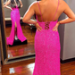 Straps Hot Pink Sequins Mermaid Long Prom Dress SH453