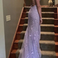 Trumpet Lace Backless Lilac Long Prom Dresses SH454