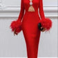 feather patchwork long sleeves elegant prom dress SH472