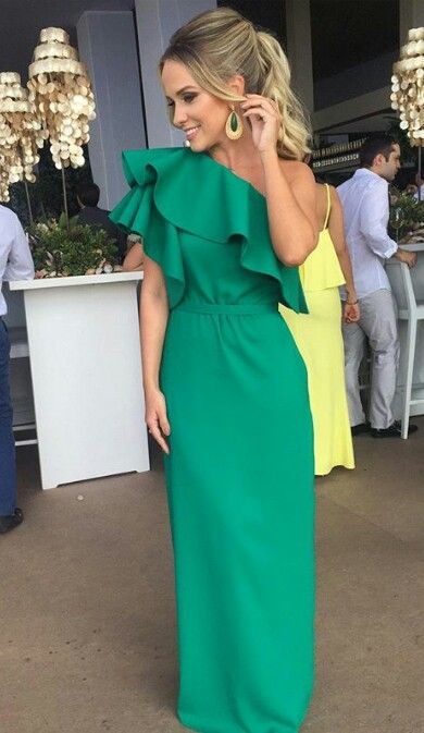 one shoulder green prom dresses elegant prom dress SH475