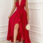 Deep V-Neck Ruffle Hem Slit Prom Dress SH476