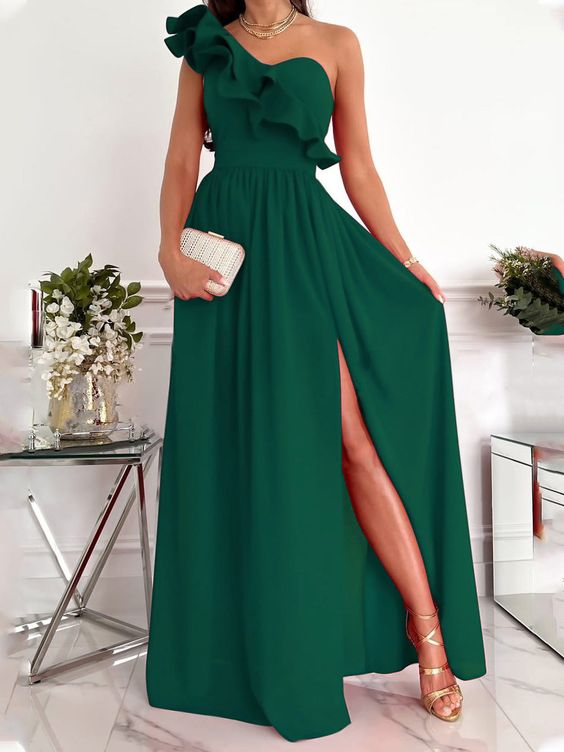 Beautiful One Shoulder Emerald Green Prom Dress SH480