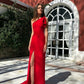 Elegant Fashion Mermaid One Shoulder Slip Red Prom Dresses, Evening Dresse SH491