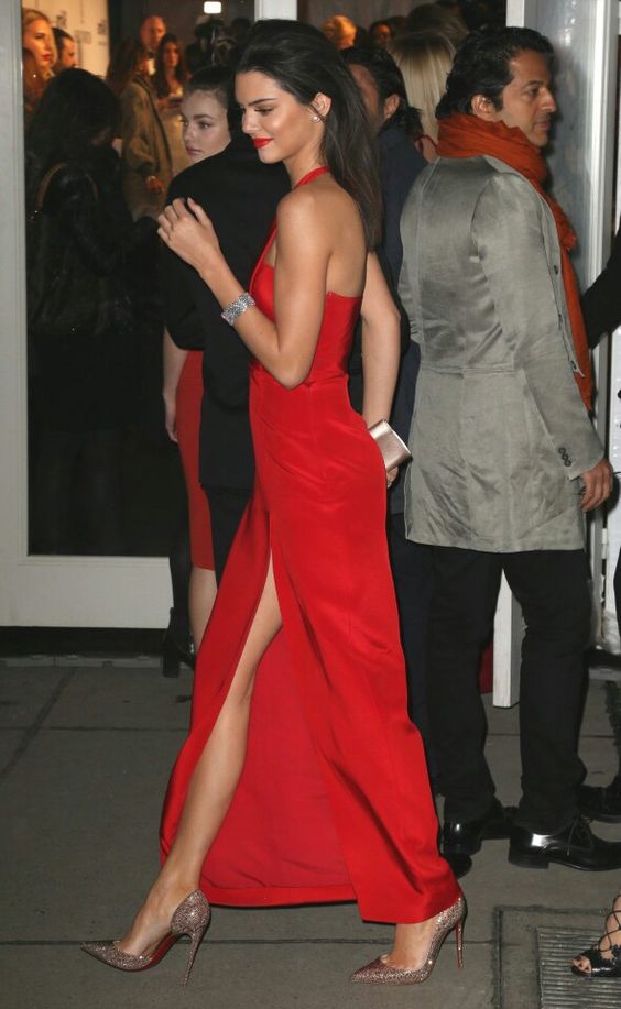 A Line Chiffon One Shoulder Red Side Slit Prom Dresses Evening Formal Gowns SH494