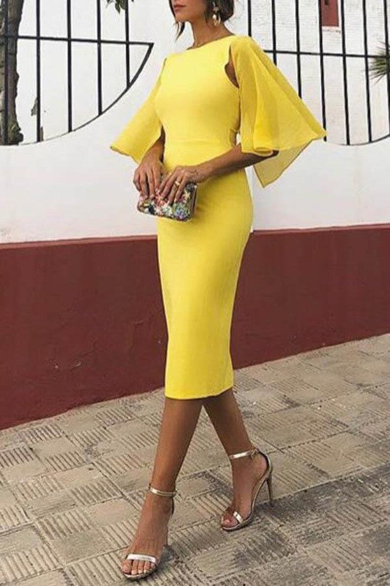 Yellow Knee Length Prom Dresses Evening Formal Gowns SH495