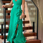 V-neck High Waist Ruffle Irregular Split Dress Long Prom Dress SH501