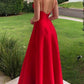 Simple Solid Color Spaghetti-Neck V-Back A-Line Prom Dress SH502