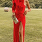 One Shoulder Red Long Sleeve Prom Dress Wedding Guest Dress Evening Dress SH505