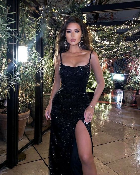 Spaghetti-Straps Mermaid Sequin Black Prom Dress SH532 shinydress Spaghetti-Straps Mermaid Sequin Black Prom Dress SH532 shinydress