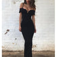 Off-the-Shoulder Mermaid Floor-length Black Modest Prom Dress SH546