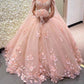 Ball Gown Pink 3D Flowers Off The Shoulder Quinceanera Dresses, Sweet 16 Dresses SH552