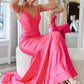 Elegant Hot Pink Mermaid V Neck Long Prom Dress, Backless Sleeveless Formal Dresses SH555
