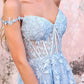 Sky Blue Off The Shoulder Lace Appliques Prom Dress, A Line Sweetheart Dance Dress SH556