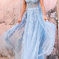 Sky Blue Off The Shoulder Lace Appliques Prom Dress, A Line Sweetheart Dance Dress SH556