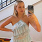 Stylish Pink Tulle Halter Layers Sleeveless Prom Dresses With Slit, Girl Dresses SH564