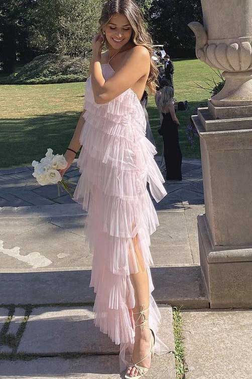 New Style Halter Layered Tulle Pink Prom Dresses SH560