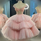 Ball Gown Sweetheart Beaded Crystal Tiered Pink Short Prom Dresses, Homecoming Dress SH562