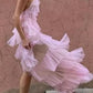 Stylish Pink Tulle Halter Layers Sleeveless Prom Dresses With Slit, Girl Dresses SH564