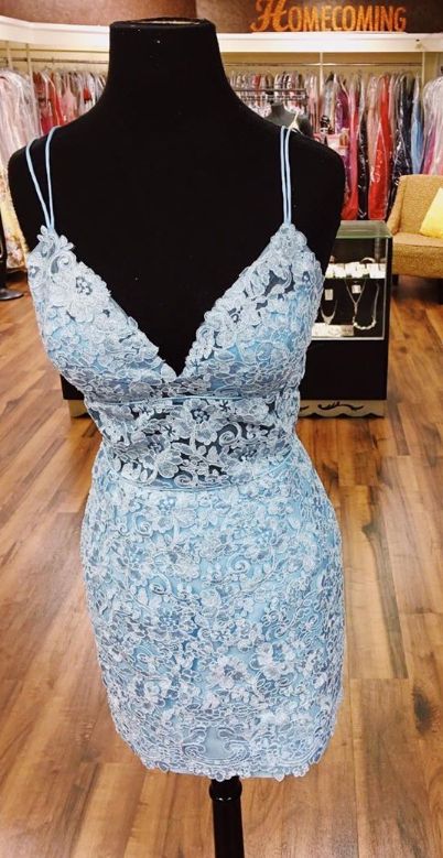 short fashion party dresses mini blue lace homecoming dress P7648