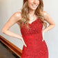 Short Red Backless Lace Homecoming Dresses, Open Back Short Red Lace Formal Graduation Dresses SA384