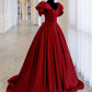 Burgundy satin long A line prom dress evening dress KS5901